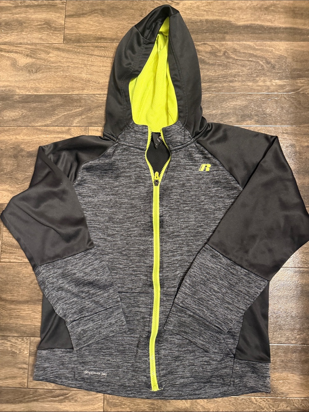 Russell Athletic Gray & Neon Yellow Hooded Zip Jacket